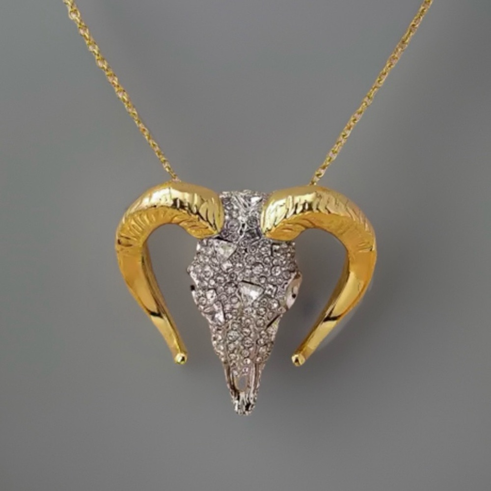 Alexis Bittar Gold and Silver Ram Skull Necklace